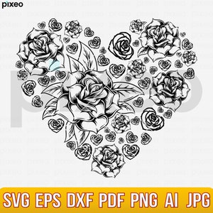 Roses And Heart Svg, Roses Svg, Heart Svg, Rose Svg, Rose Clipart, Flower Svg, Flower Clipart, Rose Heart Svg, Rose Heart Cricut, Rose Shirt