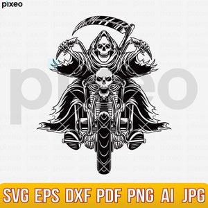 Grim Reaper Riding Motorcycle Svg, Grim Reaper Svg, Death Svg, Reaper Clipart, Reaper Cricut, Death Angel Svg, Skeleton Svg, Halloween Svg