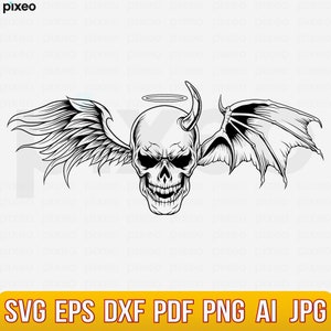 Schädel mit Flügeln SVG, Totenkopf mit Blumen SVG, Totenkopf SVG, Engel Teufel Totenkopf Clipart, Totenkopf Vektor, Totenkopf Cricut, Skull Cutfiles, Skull Shirt