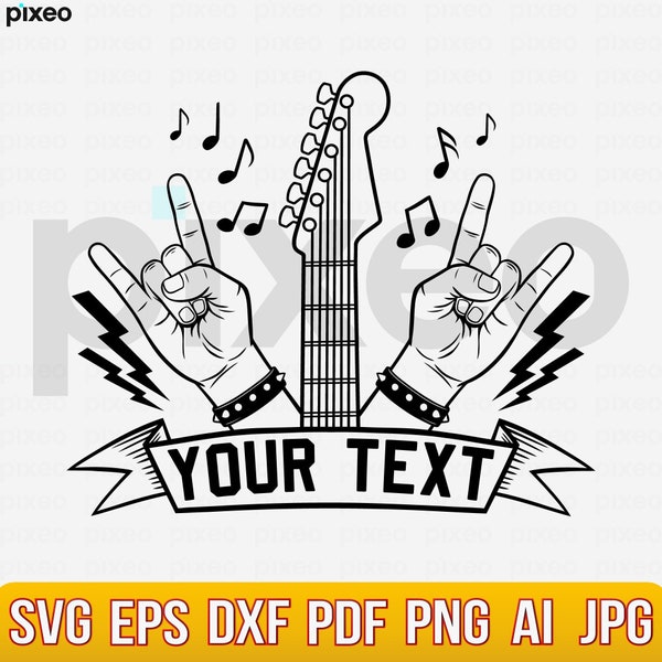 Rock And Roll Music Svg, Guitar Svg, Rock Band Svg, Rock Clipart, Rock Hand Sign Svg, Rock N Roll Svg, Rocker Svg, Heavy Metal Svg,Music Svg