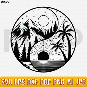 Natur Yin Yang SVG, Yin Yang SVG, Natur SVG, Yin Yang Clipart, Yin Yang Cricut, Natur Clipart, Sonne und Mond, Balance Natur, Png