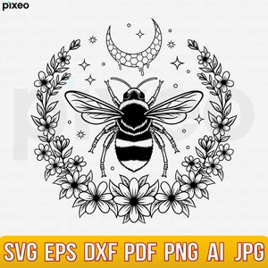 Bee With Flowers Svg, Bee Svg, Bee Flower Svg, Bee Hive Svg, Bee Clipart, Bee Cricut, Bee Cut file, Bee Shirt, Queen Bee Svg, Honey Bee SVG