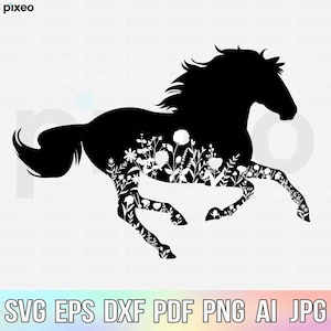 Floral Horse SVG: Rustic Flower Silhouette Cut File