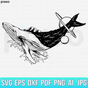 Floral Whale SVG: Ocean Galaxy Clipart, Cricut Cut File
