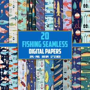 Angeln Digitale Papiere | Einzigartige Fischen Muster & Clipart | Perfekt für Fischer Handwerk, SVG Designs und Scrapbooking