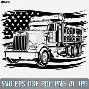 Dump Truck With Flag Svg: Truck Driver Vector Cut File