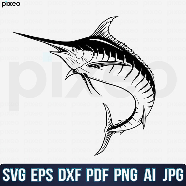 Marlin Fishing Svg, Fishing Svg, Marlin Fish Svg, Marlin Clipart, Marlin Vector, Marlin Cricut, Marlin Cut file, Fish Svg, Fish Hook Svg Png