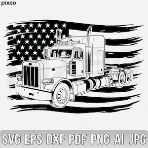 Semi Truck With Flag Svg, Semi Truck Svg, Truck Svg, Big Truck Clipart, Truck Svg, Truck Cricut, Truck Cutfile, Truck Driver Vector Svg Png