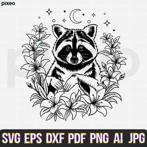 Floral Raccoon SVG: Cricut Cut File, Clipart Vector (Digital Download)