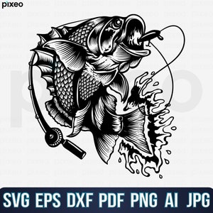 Bass Fishing Svg, Fishing Svg, Bass Fish Svg, Bass Clipart, Bass Vector, Bass Cricut, Bass Cut file, Fish Svg, Fish Hook Svg, Fishing PNG