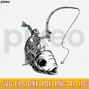 Fisherman Riding Fish Skeleton Svg, Skull Fisherman Svg, Skull Fishing Svg, Fisherman Shirt Svg, Skeleton Fisherman Clipart, Fishing Svg Png