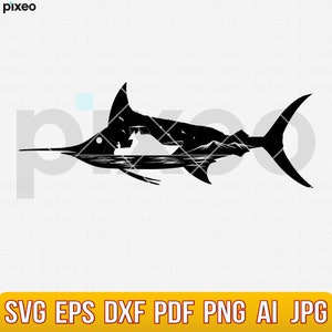 Marlin Fishing Svg, Fishing Svg, Marlin Fish Svg, Marlin Clipart, Marlin Vector, Marlin Cricut, Marlin Cut file, Fish Svg, Fish Hook Svg Png