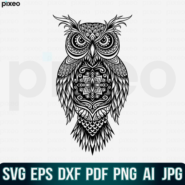 Owl Svg, Owl Mandala Svg, Owl Clipart, Mandala Svg, Owl Cricut, Owl Vector, Owl Cut file Owl Shirt, Owl Face Svg, Owl Moon Svg,Zentangle Svg