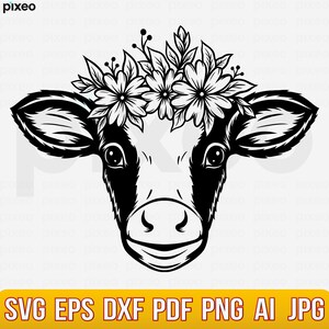 Cow With Flowers SVG: Floral Cow Head Clipart (Digital Download)