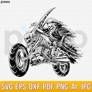 Grim Reaper Riding Motorcycle Svg, Grim Reaper Svg, Death Svg, Reaper Clipart, Reaper Cricut, Death Angel Svg, Skeleton Svg, Halloween Svg