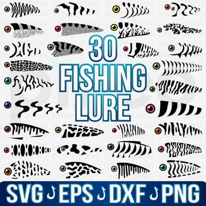 Leurre de pêche pochoirs SVG | Travaux manuels et gobelets | Lot de cliparts leurre de pêche pour des projets de pêcheur de tasses personnalisées | Cadeau pour pêcheur