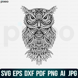 Owl Svg, Owl Mandala Svg, Owl Clipart, Mandala Svg, Owl Cricut, Owl Vector, Owl Cut file Owl Shirt, Owl Face Svg, Owl Moon Svg,Zentangle Svg