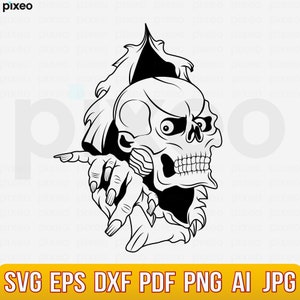 Crânio Na Parede SVG, Crânio Assustador SVG, Crânio SVG, Crânio Clipart, Vetor De Crânio, Crânio Cricut, Arquivos De Corte De Crânio, Flor De Crânio,Camisa De Crânio Png