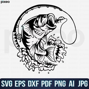 Bass Fishing Svg, Fishing Svg, Bass Fish Svg, Bass Clipart, Bass Vector, Bass Cricut, Bass Cut file, Fish Svg, Fish Hook Svg, Fishing PNG