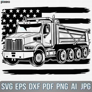 Dump Truck With Flag SVG: Truck Clipart, Cricut Cut File (Digital Download)