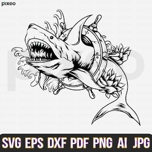 Shark Svg, Shark Clipart, Shark Vector, Shark Cricut, Shark Silhouette, Shark Cut File, Shark Shirt, Great White Svg, Jaw Svg, Shark Print