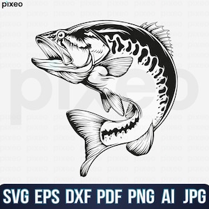 Largemouth Bass Fishing Svg, Fishing Svg, Bass Fish Svg, Bass Clipart, Bass Vector, Bass Cricut, Bass Cut file, Fish Svg, Fish Hook Svg Png