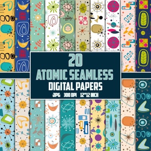 Atomic Digital Paper: Mid-Century Modern Seamless Patterns (JPG)
