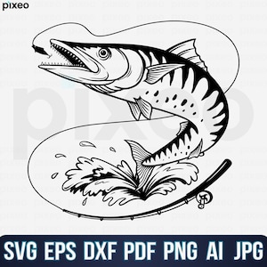 Barracuda Fishing Svg, Fishing Svg, Barracuda Fish Svg, Barracuda Clipart, Barracuda Vector, Barracuda Cricut, Barracuda Cut file Png Pdf