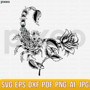 Scorpion With Rose Svg, Scorpion Svg, Scorpion Clipart, Scorpion Cricut, Scorpion Cut File, Scorpion Vector, Scorpion Printable,Scorpion Png