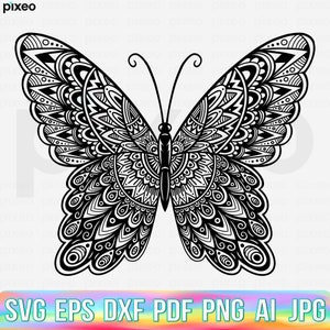 Butterfly Svg, Butterfly Mandala Svg, Butterfly Clipart, Mandala Svg, Butterfly Cricut, Butterfly Vector, Butterfly Cut file Png Pdf Eps Dxf