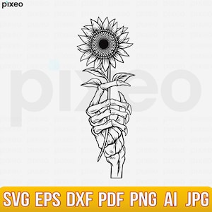 Skeleton Hand Sunflower Svg, Hands Death Svg, Skull Flower Svg, Sunflower Svg, Skull Svg, Skeleton Holding Sunflower Svg, Sunflower Clipart