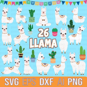 Llama Svg Bundle, Llama Clipart,  Cute Llama Svg, Llama Print, Llama Shirt, Llama Cricut, Llama Head Svg, Alpaca Svg, Cactus Svg, Cut file