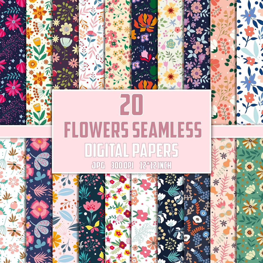 Flowers Digital Paper, Flowers Seamless Pattern, Floral Prints, Flowers ...
