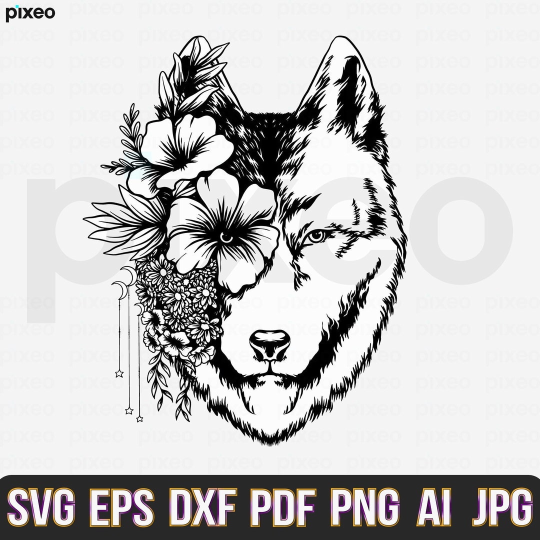 Wolf With Flowers Svg Wolf Svg Wolf Flower Svg Wolf Head - Etsy