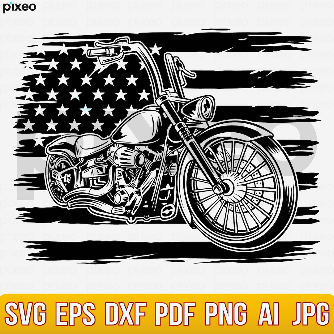 Motorcycle With Flag Svg, Motorcycle Svg, Motorcycle Clipart