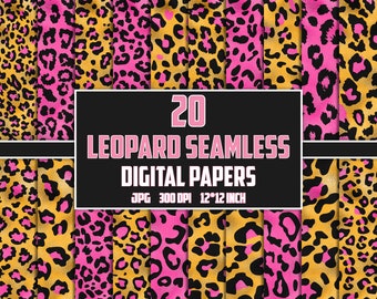 Pink Gold Leopard Print Digital Paper: Seamless Safari Pattern (JPG, 300 PPI)