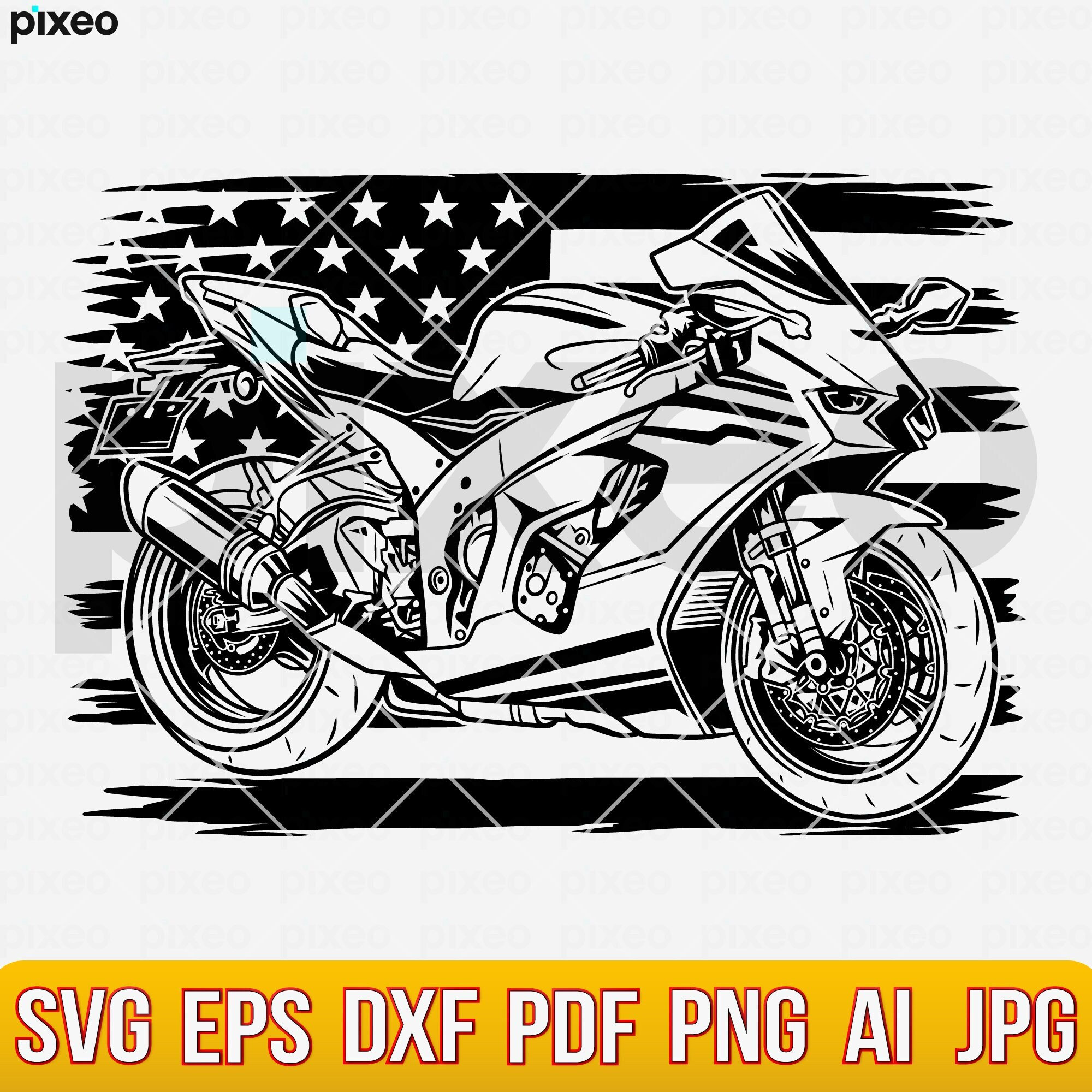 American Biker Motorcycle With Flag SVG: Vector Cut File (digital