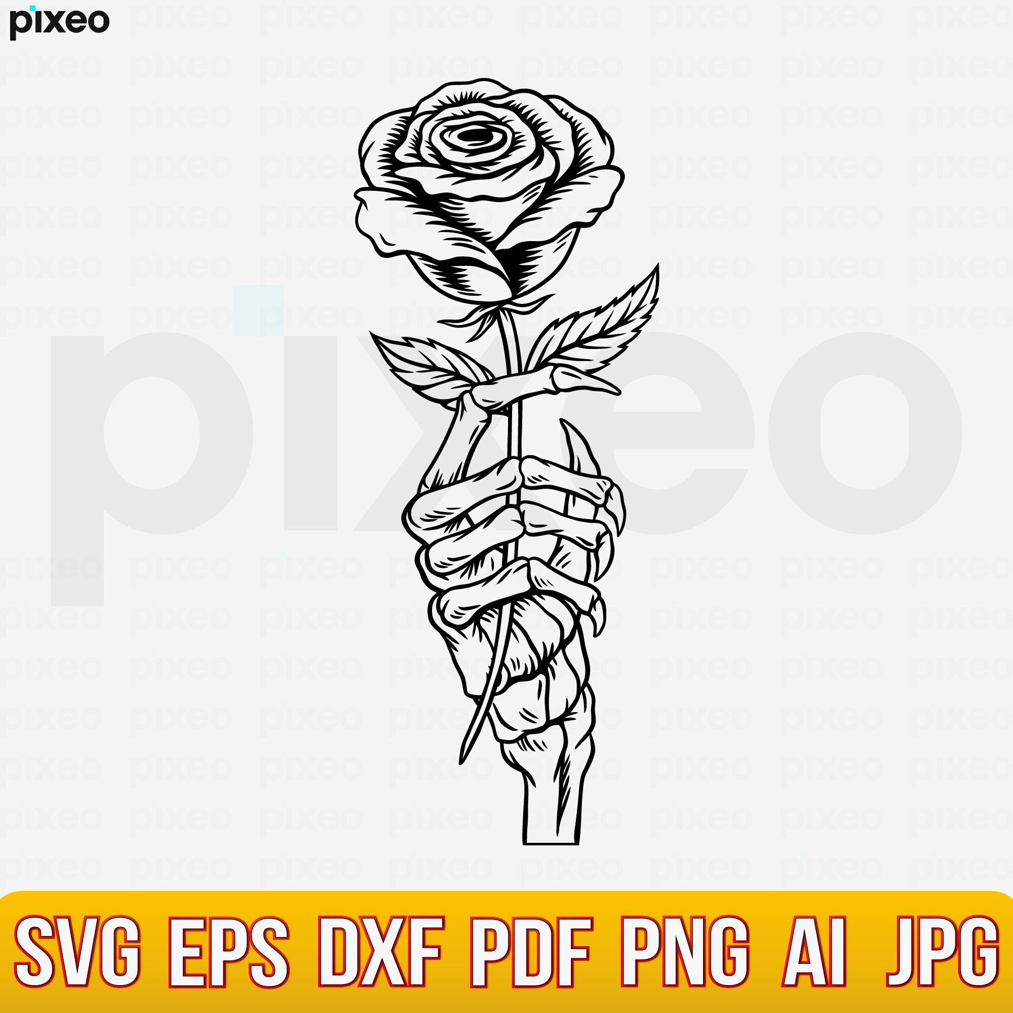 Colorful Tattoo Of Skeleton Hand Holds Rose Flower Isolated On White  Vector Illustration Royalty Free SVG Cliparts Vectors And Stock  Illustration Image 197616325