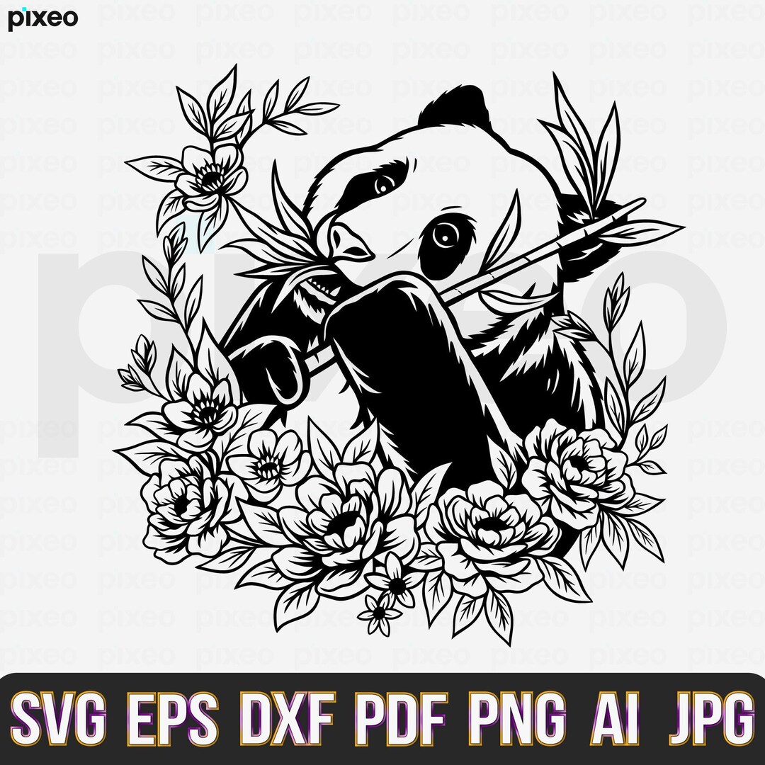 Panda With Flowers Svg, Panda Svg, Panda Flower Svg, Panda Head Svg