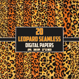Può includere: 20 carte digitali con motivi leopardati senza cuciture in tonalità di arancione, giallo e nero. Ogni carta misura 12x12 pollici e 300 DPI.