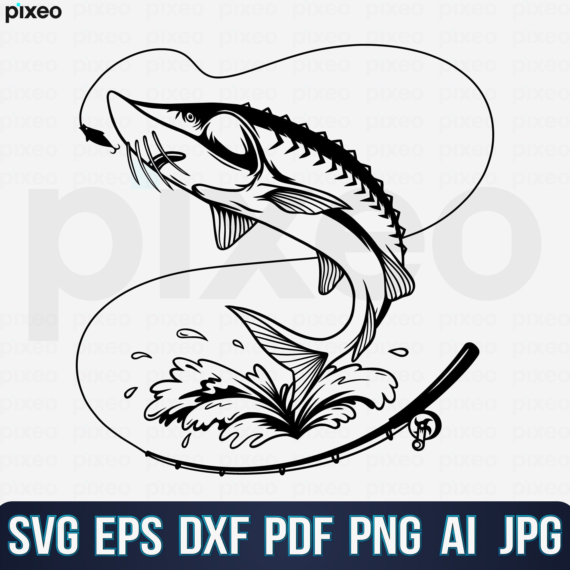 Sturgeon Fishing SVG: Vector Clipart, Cricut Cut File (PNG, PDF)