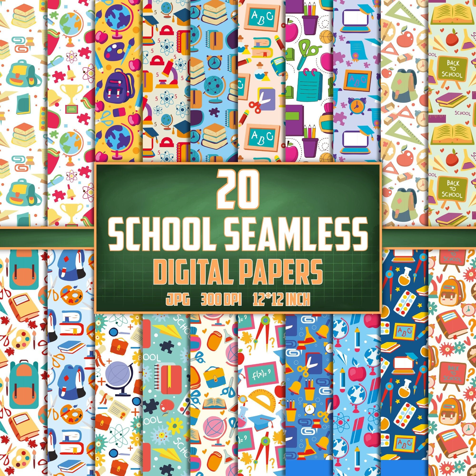 School Digital Papers School Pattern School Seamless Etsy