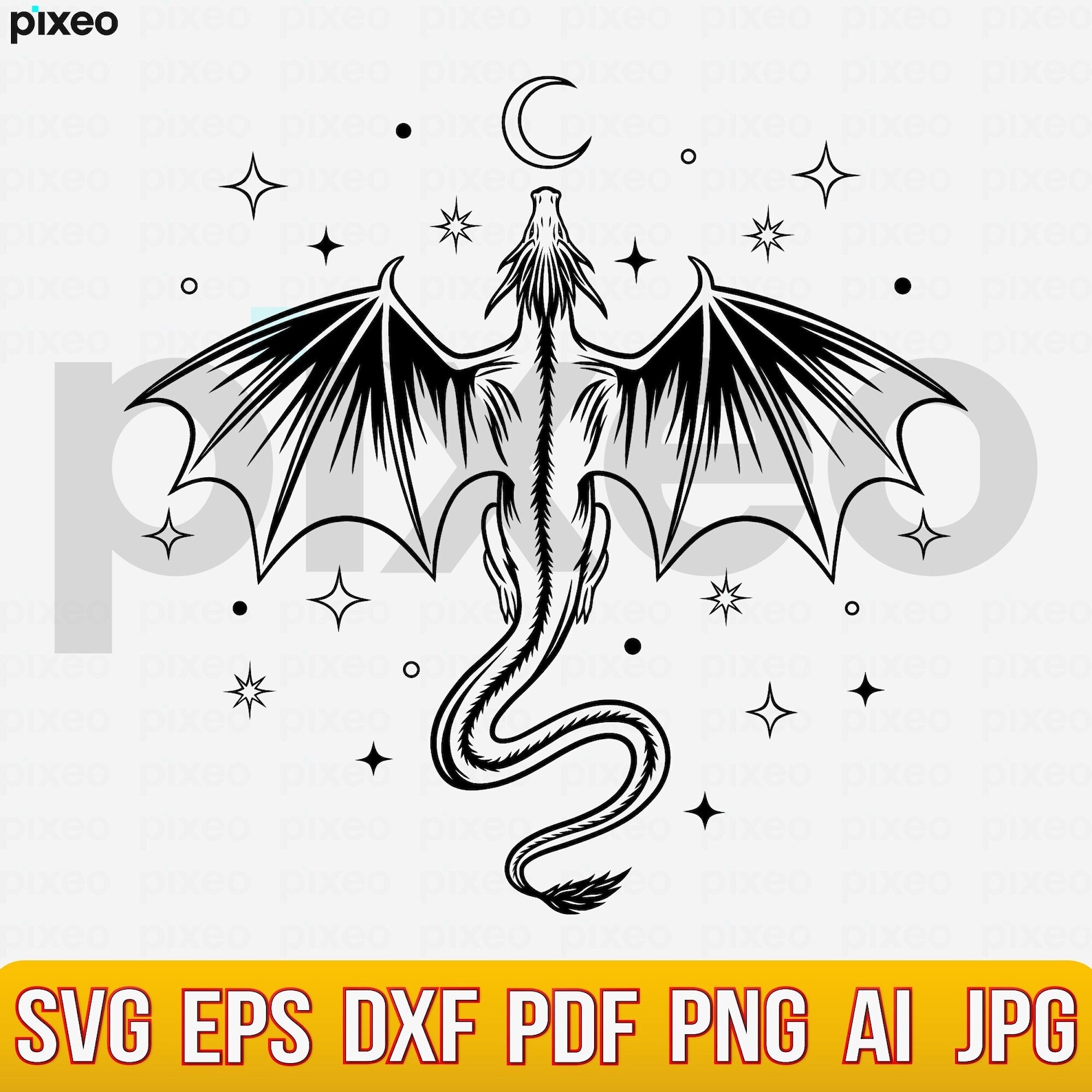 Flying Dragon SVG, Magic Clipart, Dragon Head Cut File (png, Eps, Dxf ...