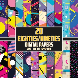 80&#39;s/90&#39;s Digital Paper, Eighties Nineties Digital Paper, 80s Seamless Patterns, 80s Background, 80s 90s Scrapbook, 80s 90s Clipart Print