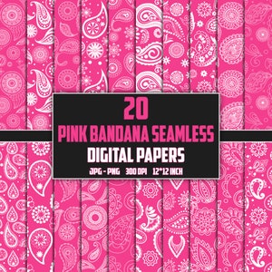 Pink Bandana Paisley Seamless Pattern: Digital Paper (JPG, PNG)