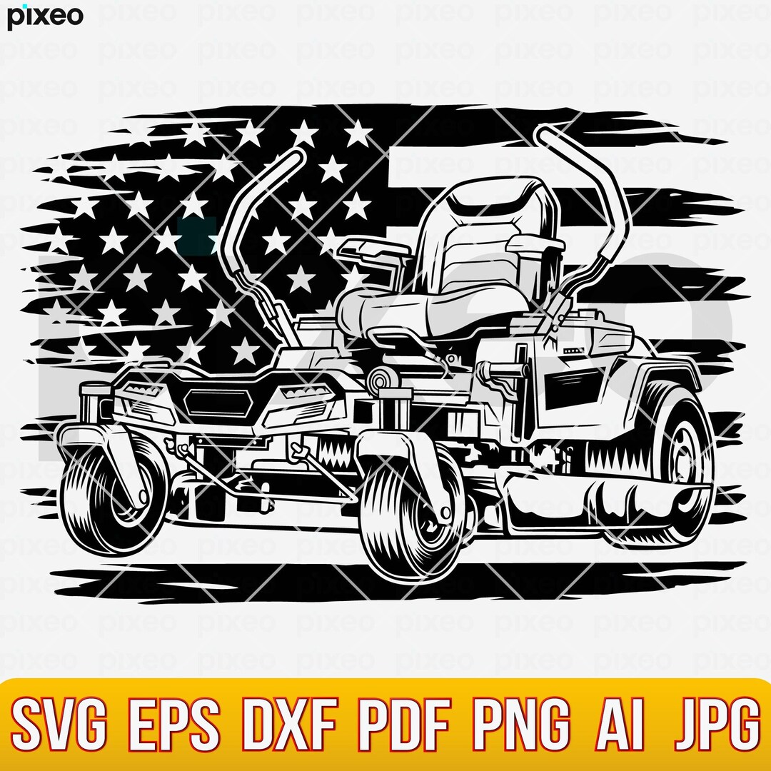 US Lawn Mower Svg, Lawn Mower With Flag Svg, Zero Turn Lawn Mower Svg