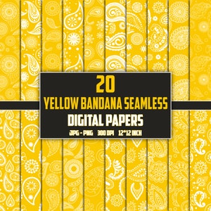 Yellow Paisley Bandana Seamless Pattern: 20 Digital Papers (JPG, PNG)