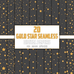 Patrón sin costuras Gold Star, Papel digital Gold Star, Star imprimible sin costuras, superposiciones Gold Star, Patrones Gold Star PNG, Stars Clipart PNG
