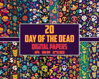 Digitalt papper med de dödas dag, sockerskallemönster (digital nedladdning)