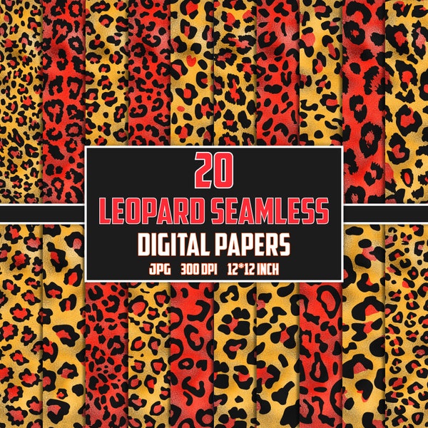 Red Gold Leopard Digital Paper, Leopard Seamless Pattern, Leopard Print, Leopard Background, Leopard Clipart, Leopard Printable, Safari Jpg